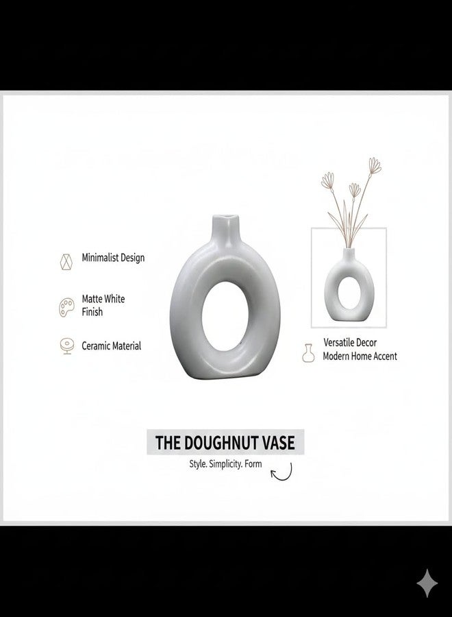 AABCO Modern Ceramic Ring Vase Pink Floral Stems, White, Decorative Flower Holder for Home (4 INCH) - Image 4